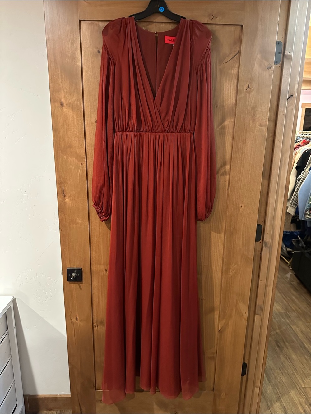 Halston Burnt Orange Long Sleeve Maxi Dress